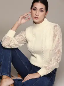 bebe Women Cream-Coloured Pullover