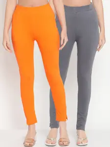 TAG 7 Women Pack of 2 Orange & Grey Solid Kurti Pants
