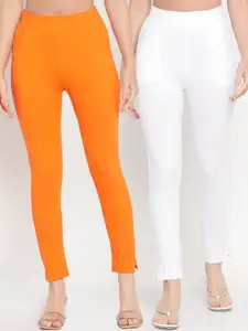 TAG 7 Women Pack of 2 Orange & White Solid Kurti Pants