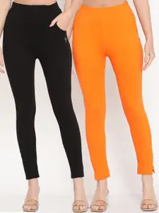 TAG 7 Women Pack of 2 Orange & Black Solid Kurti Pants
