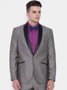SUITLTD Men Grey Solid Slim Fit Single-Breasted Tuxedo Party Blazer