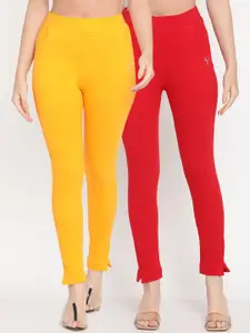TAG 7 Women Pack of 2 Yellow & Red Solid Kurti Pants