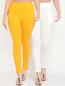 TAG 7 Women Pack of 2 Yellow & Off White Solid Kurti Pants