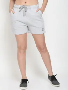 UnaOne Women Plus Size Grey Melange Pure Cotton Shorts