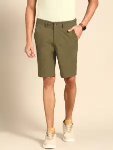 United Colors of Benetton Men Olive Green Solid Slim Fit Shorts