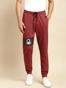 United Colors of Benetton Men Maroon  Brand Logo Printed Joggers