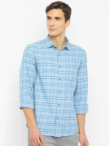 Turtle Men Blue Slim Fit Checked Cotton Casual Shirt