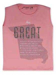 earth conscious Boys Pink Typography Printed T-shirt