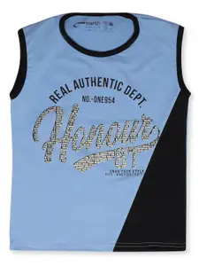 earth conscious Boys Blue & Black Typography Printed T-shirt