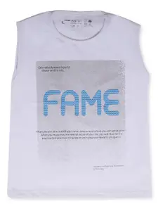 earth conscious Boys White Typography Printed T-shirt