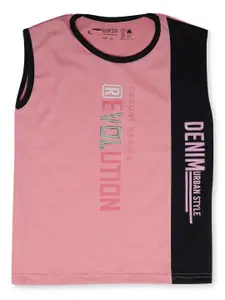 earth conscious Boys Pink & Black Typography Printed T-shirt