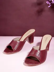 CORSICA Burgundy Croc Textured Handcrafted Block Heels