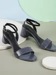 CORSICA Women Navy Blue & Black Croc Textured Handcrafted Block Heels