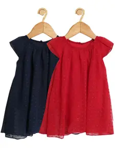 Creative Kids Girls Pack of 2 Red & Navy Blue A-Line Dresses