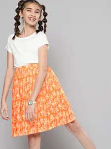 JUSTICE Girls Orange Floral Print Midi Skirt
