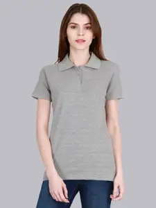 Fleximaa Women Grey Melange Polo Collar T-shirt