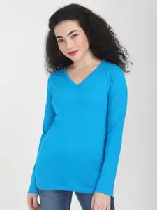 Fleximaa Women Blue Solid T-shirt