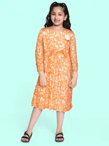 Bella Moda Girls Orange & White Floral A-Line Dress