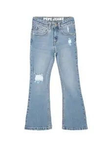 Pepe Jeans Girls Blue Bootcut Mildly Distressed Light Fade Jeans