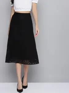 SASSAFRAS Black Lace Design A-Line Skirt