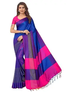 SAADHVI Navy Blue & Purple Colourblocked Silk Blend Saree