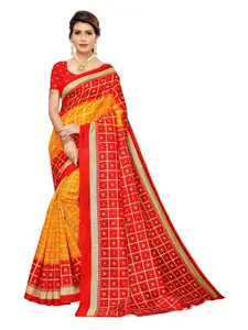 SAADHVI Yellow & Red Bandhani Art Silk Saree