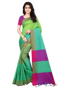 SAADHVI Green & Purple Silk Blend Saree