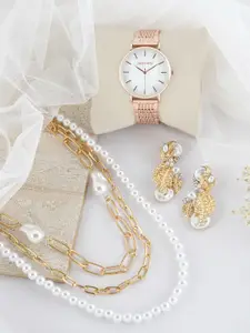 JOKER & WITCH Women Rose Gold & White Embellished Love Watch Gift Set