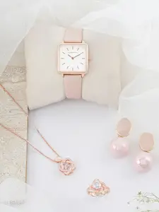 JOKER & WITCH Women Pink, Rose Gold and White Watch Gift Set