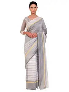 SAADHVI White & Grey Striped Saree