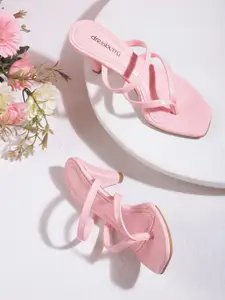 DressBerry Pink Solid Handcrafted Block Heels