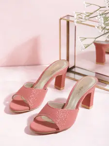 DressBerry Women Dusty Pink Textured Block Heels