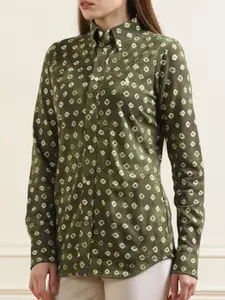 Polo Ralph Lauren Women Green Geometric Printed Pure Cotton Casual Shirt