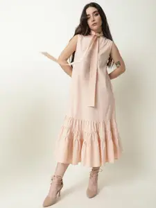 RAREISM Women Peach-Coloured A-Line Midi Dress