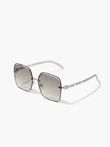 FOREVER 21 Women Black Lens & Silver Square Sunglasses with UV Protected Lens