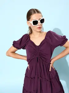 RARE Purple Solid Tiered A-Line Dress