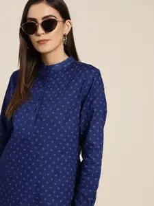 Hancock Women Blue Geometric Printed Shirt Style Top