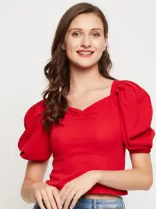 LE BOURGEOIS Women Red Sweetheart Neck Top