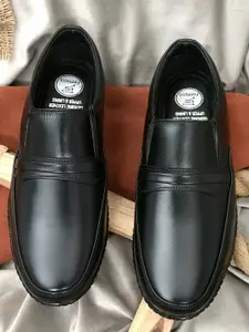 Fentacia Men Black Solid Genuine Leather Formal Slip-Ons