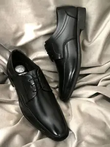 Fentacia Men Black Solid Leather Formal Derbys