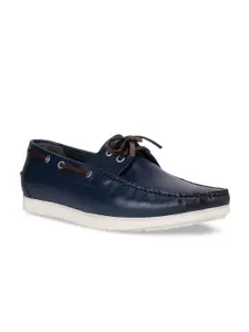 ROSSO BRUNELLO Men Blue Leather Lightweight Boat Shoes