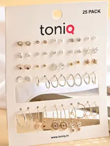 ToniQ Women Set of 25 Silver-Toned & Gold-Toned Studs Earrings