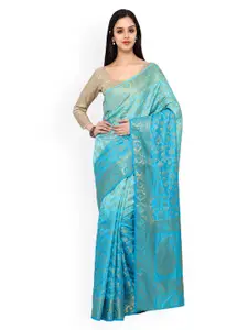 Varkala Silk Sarees Turquoise Blue Kanjeevaram Tussar Silk Traditional Saree