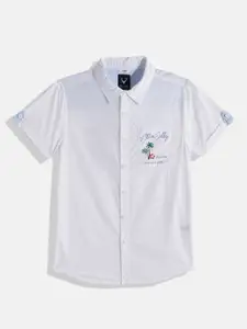 Allen Solly Junior Boys White Printed Pure Cotton Casual Shirt