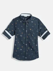 Allen Solly Junior Boys Navy Blue Printed Casual Shirt