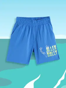 Allen Solly Junior Boys Blue & Fluorescent Green Placement Print Sweat-Resistant Shorts