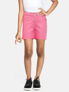 Allen Solly Junior Girls Pink Solid Denim Shorts