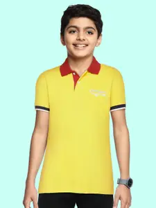 Allen Solly Junior Boys Yellow & Black Brand Logo & Typography Applique Cotton T-shirt