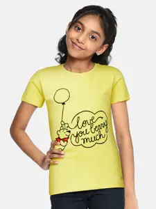 Allen Solly Junior Girls Yellow & Black Winnie The Pooh Printed Pure Cotton T-shirt