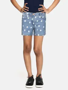 Allen Solly Junior Girls Blue Conversational Printed Denim Shorts